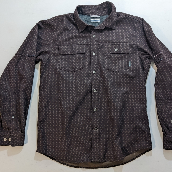 Mens Columbia Omni-Wick Long Sleeve Button Shirt Medium Tiny Trees Brown. - Picture 1 of 7
